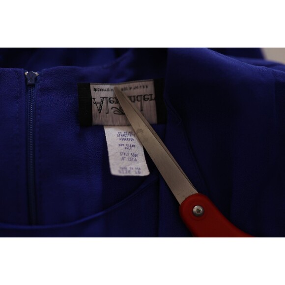 Vintage 80s 90s Tori Alexander Royal Blue Retro Button Down Embroidered Dress 10 - Picture 5 of 12